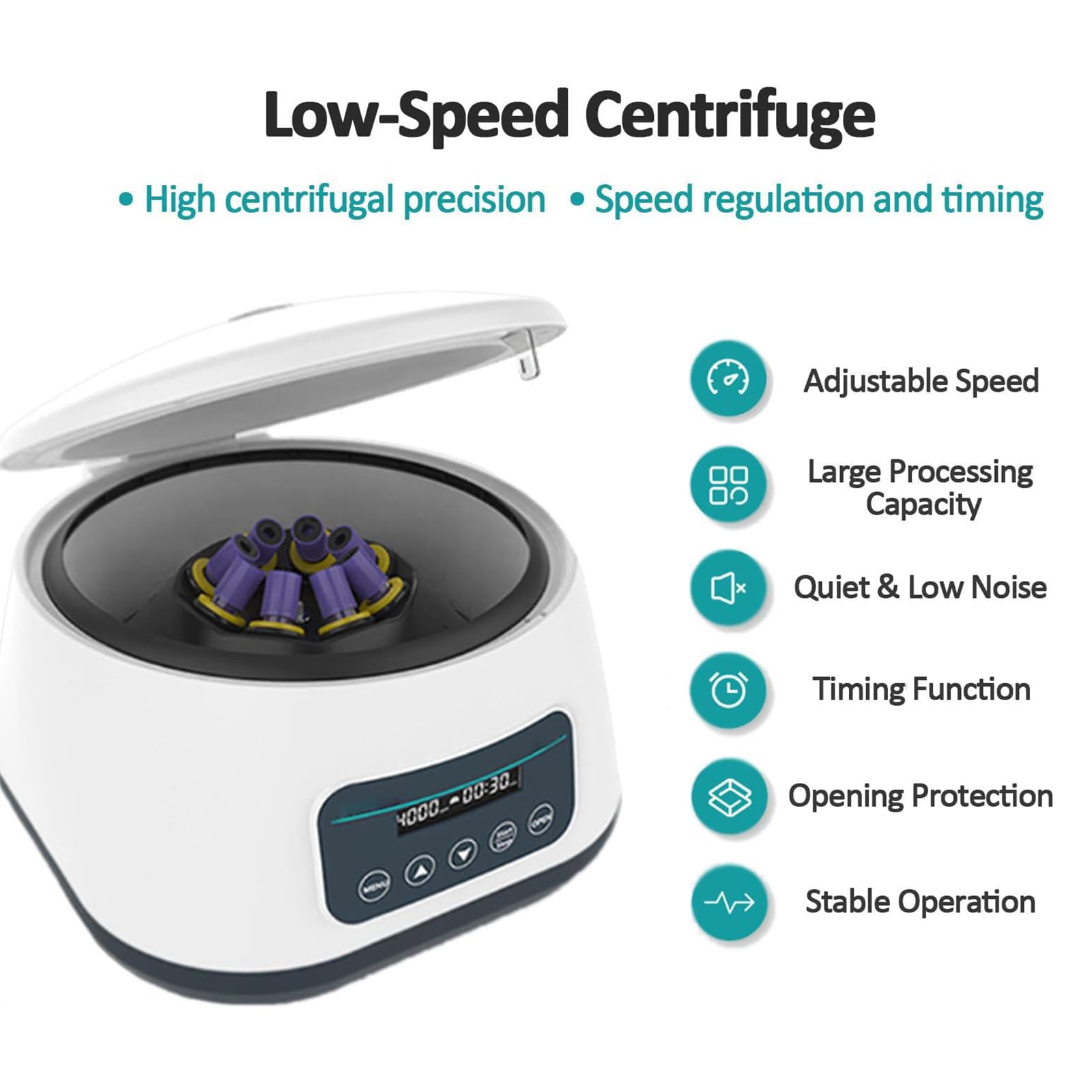 Centrífuga De Laboratorio, Regulación De Velocidad De 500-4000 RPM/temporización De 30 S-59 Min 50 S, con Carcasa Negra/Amarilla De 8, Fuerza Centrífuga Relativa De 1717 XG, para Laboratorio