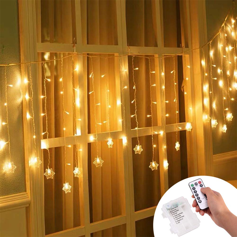 Klighten Cortina de Luces LED Decoración, 3.5 * 0.65M 96 LEDs Cortinas de Luz Impermeable, 8 Modos de Luz Perfecto Fiestas, Bodas, Casa, Jardín, Decoración Navidad, Blanco Cálido