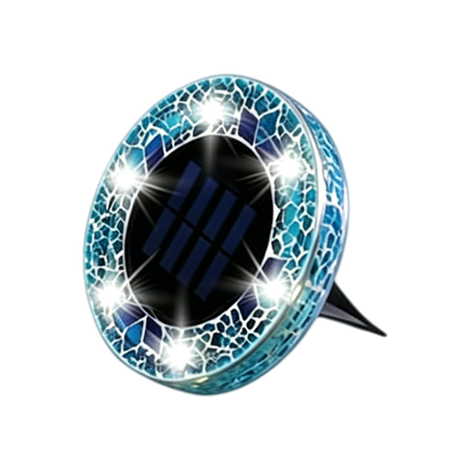 Mosaic Solar Ground Lights, LED Outdoor Disc Lights, Waterproof Sun-Powered Landscape Lighting, Auto On/Off Pathway Lights for Walkway, Driveway, Courtyard & Garden Decor (1PCS Blue)