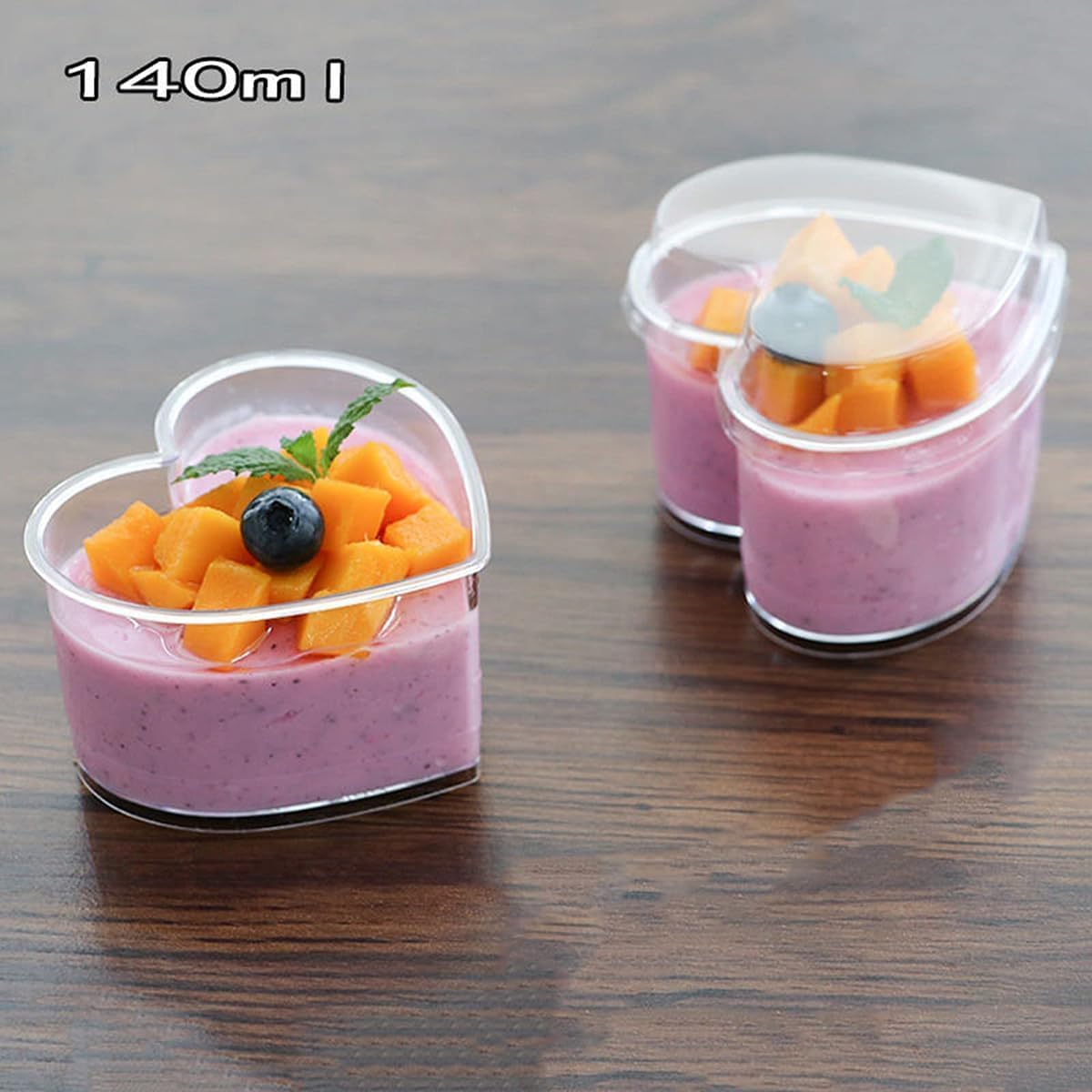 デザートカップ ハート型 使い捨て ドリンクカップ クリアプラスチックムースカップ 蓋付き スプーン 150ml 100個 プディン