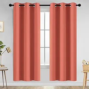 Yakamok Thermal Curtains Blackout Curtain Panels, Room Darkening Solid Grommet Top Window Drapes for Dedroom, 42x72 inch, Coral Orange, 2 Panels
