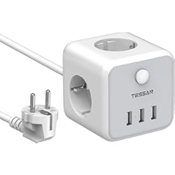 Mejor Regleta Inteligente TESSAN Cubo Regleta Enchufes con Regleta de 3 Salidas, con 3 para Carga de USB, Alargador Ladron Enchufe Multiple Compatible con Phone Pad, Enchufe para Casa, Oficina y los Viajes, 1.5m, Blanco