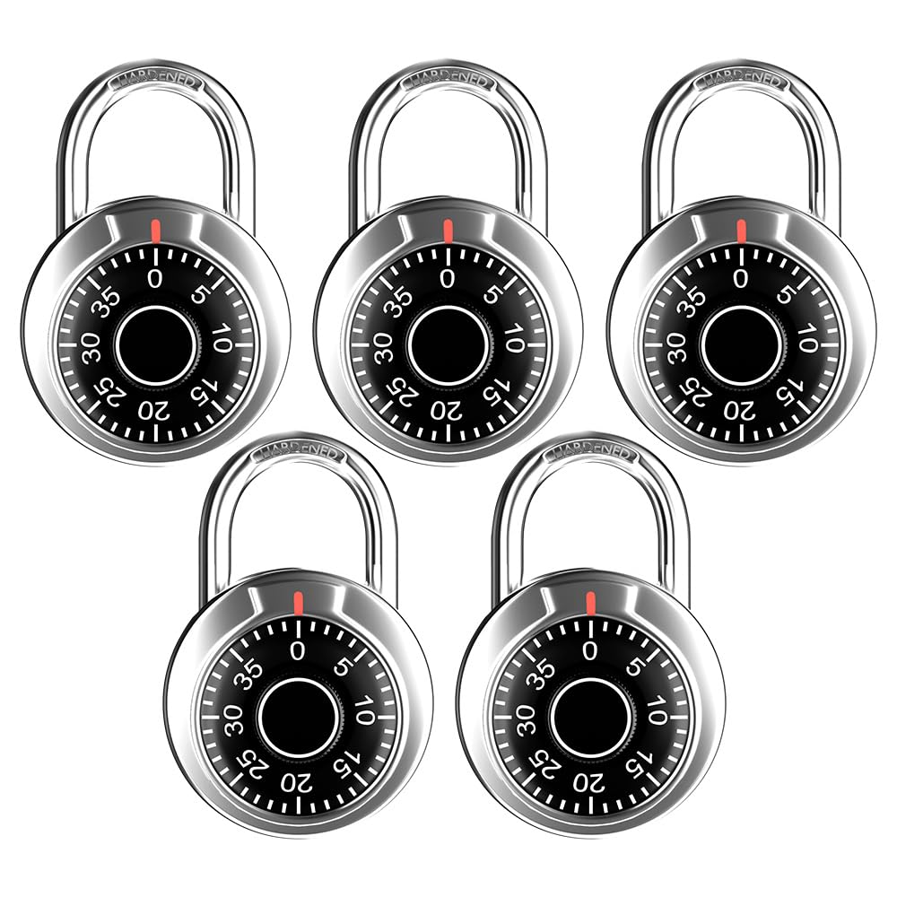 FIGODE® Locker Lock, 2 in. Combination Lock, Keyless Padlock for Gym and School Lockers, Black Dial Lock, 5 Pack