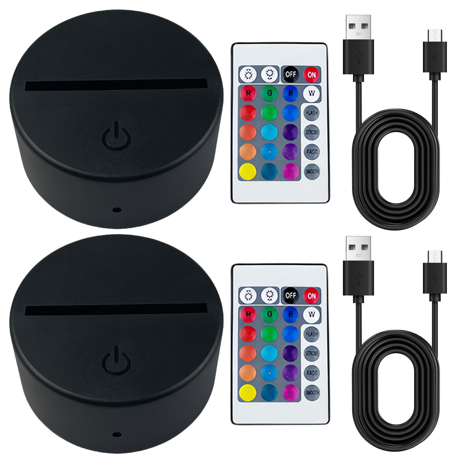 2 piezas 3D LED luz nocturna base de luz: base LED con mando a distancia y cable USB, lámpara de ilusión 3D 7 colores luces regulables, lámpara decorativa para habitación de los niños, dormitorio,