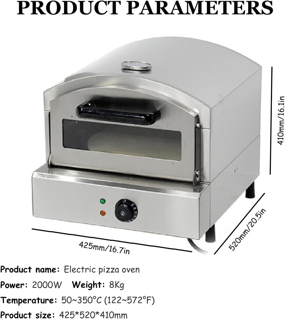 Pizzaiolo Elettrico da banco, cuoci Pizza in Acciaio Inox, con Temperatura Massima di 350℃, Attrezzatura per la Cottura del Forno per Pizza per Ristorante, casa