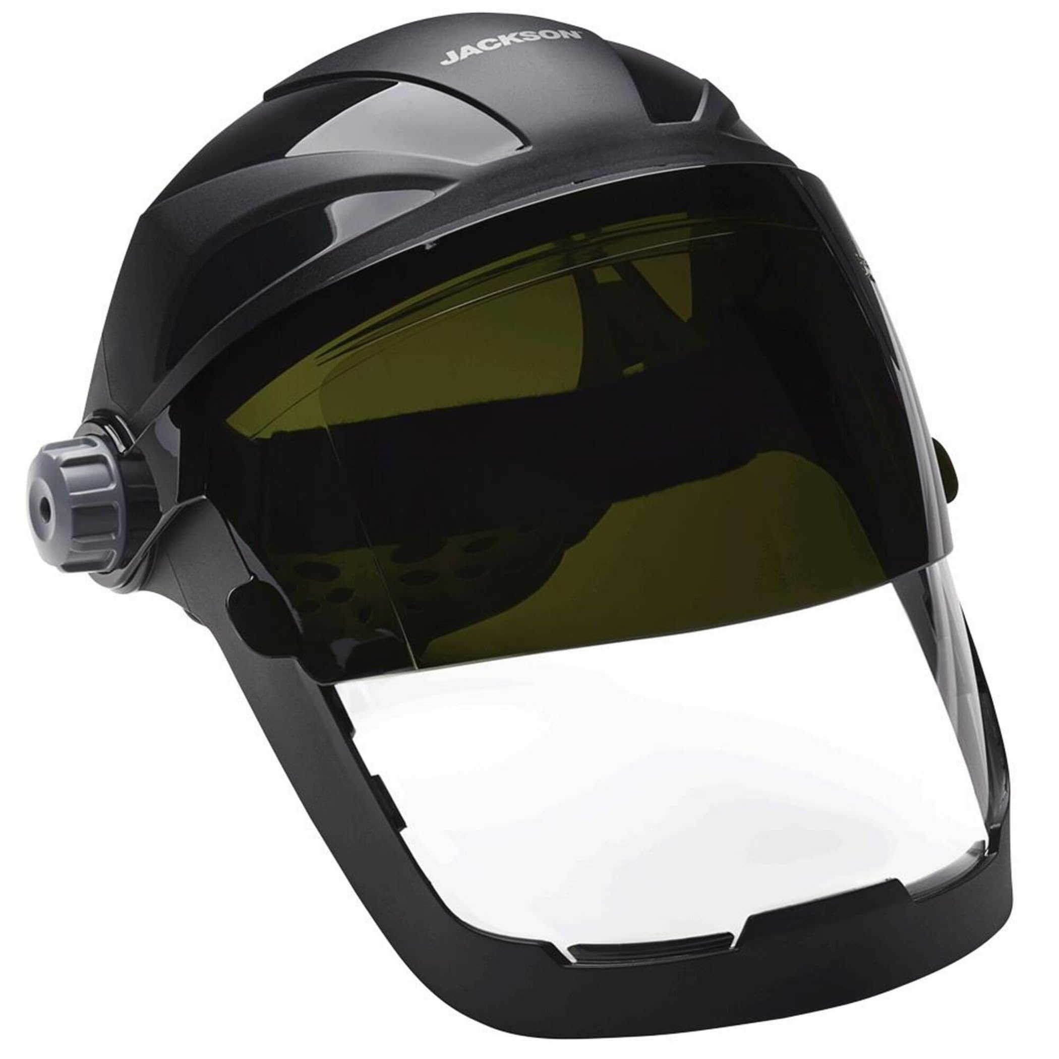 Jackson Safety 14230 Quad 500 Premium Multi-Purpose Face Shield/Face Guard; Ratcheting Headgear, Clear Tint, Anti-Fog Coating, Visor Face Protection with 5 IR Rated Flipshade