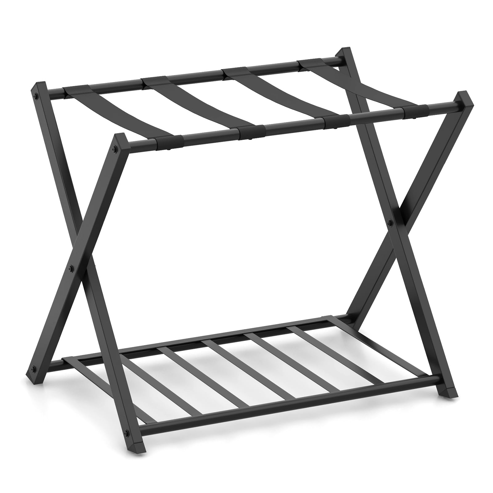 GIANTEX Portaequipajes Plegable simple, Portaequipajes de Metal para Ahorro de Espacio, Utilizar en Habitaciones, Hoteles, 68 x 43 x 58 cm ,Negro (1)