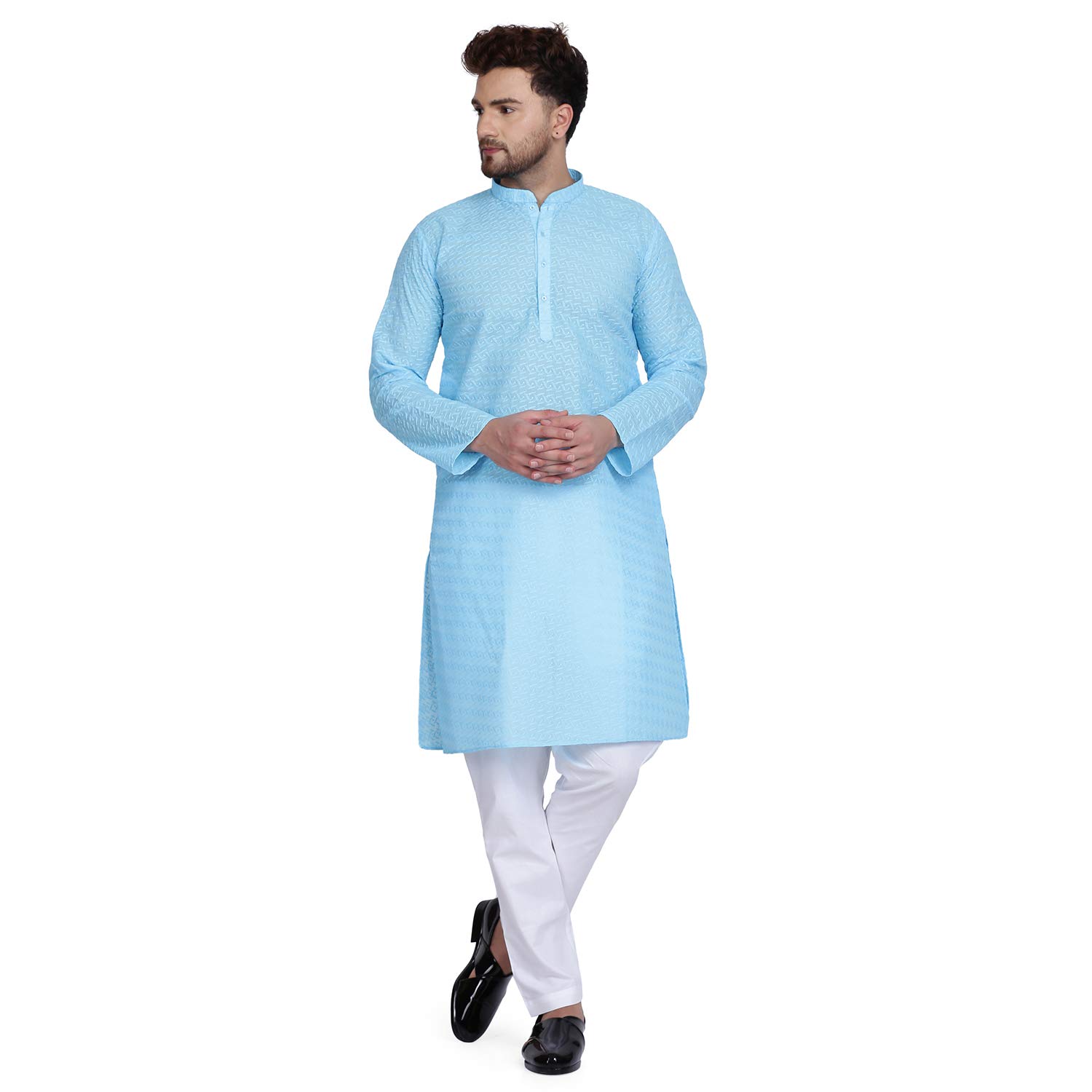 Cotton Embroidery Chikan Straight Kurta for Men-image-45