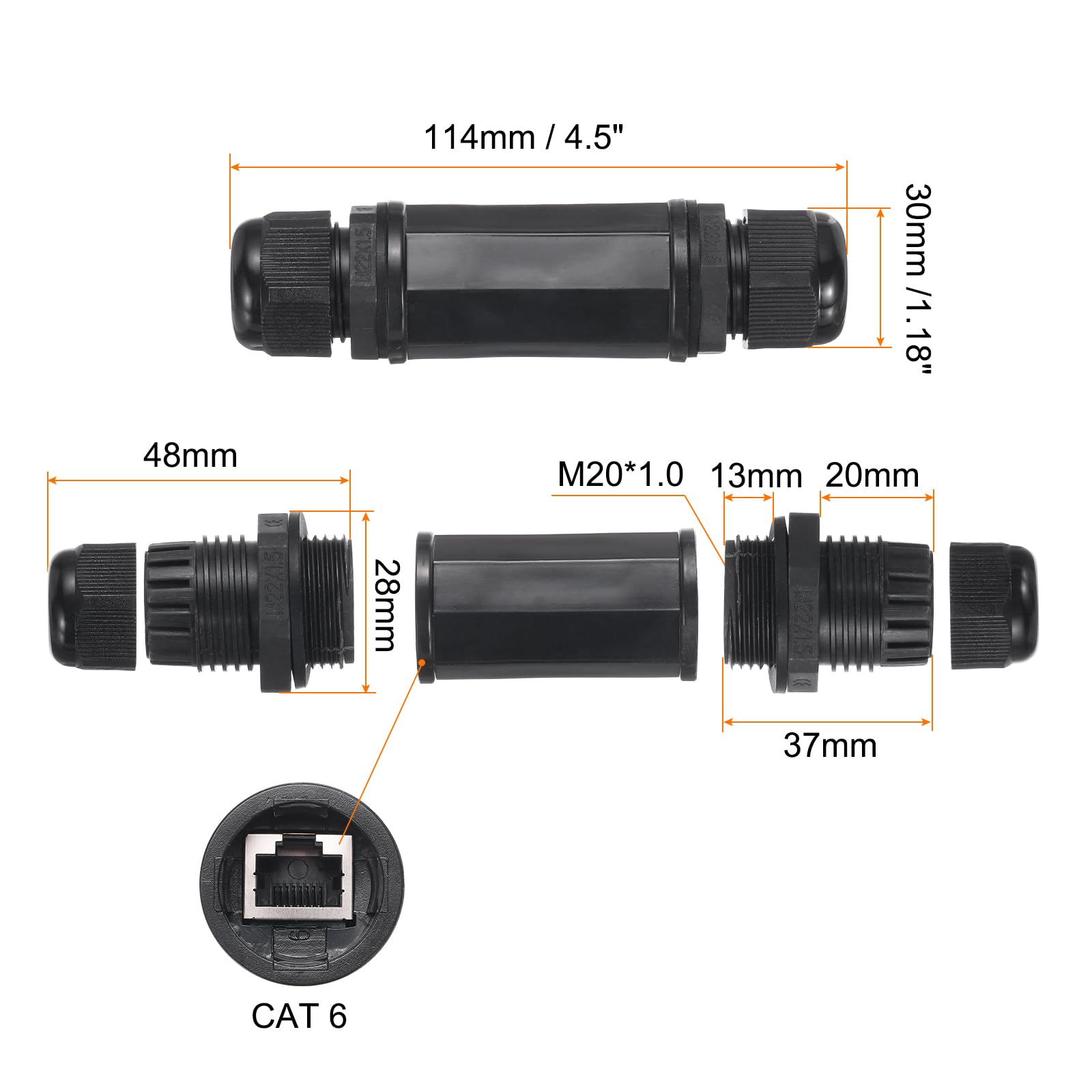 QUARKZMAN Pack de 10 Coupleur RJ45 Étanche IP67 pour Câble Ethernet | Double Tête Blindée Femelle à Femelle, Extérieur LAN, pour Cat6/Cat5e/Cat5