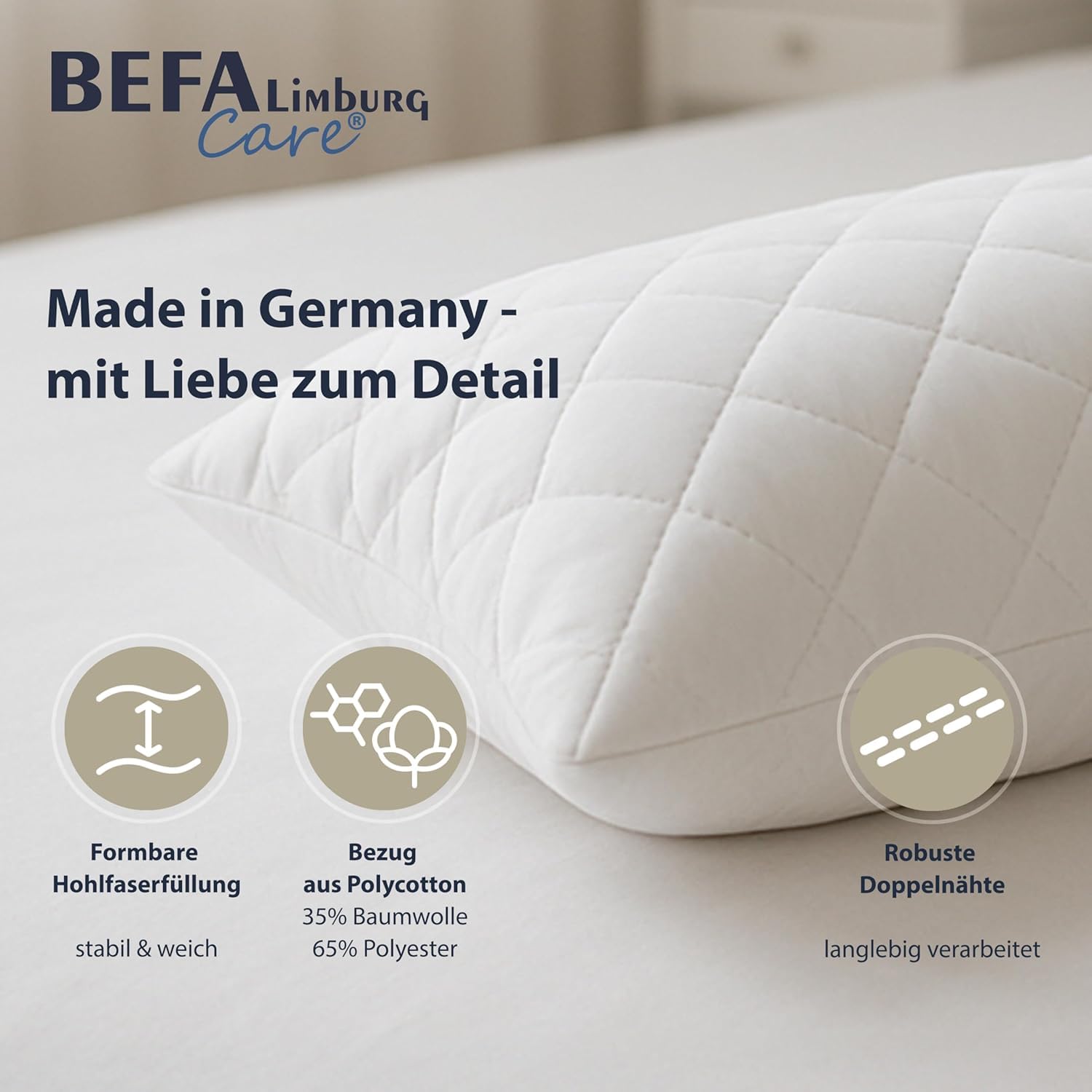 Seitenschläferkissen 40x145 cm EXTRA FEST| Schwangerschaftskissen | 1400g Füllgewicht | OEKO-TEX zertifiziert | Allergiker geeignet | Made in Germany