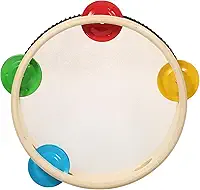 Pandeiro de Madeira, Tambor Com Jingles de Metal, Instrumento Percussão Musical Portátil para Crianças e Adultos, Festa Igreja, 8 Espaços (6 polegadas)