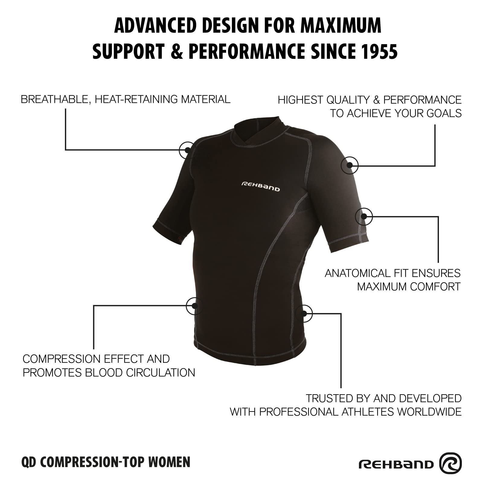Rehband QD Kompressionsshirt Damen, Thermoshirt Frauen, Unterziehshirt Sport speichert Wärme und fördert die Durchblutung