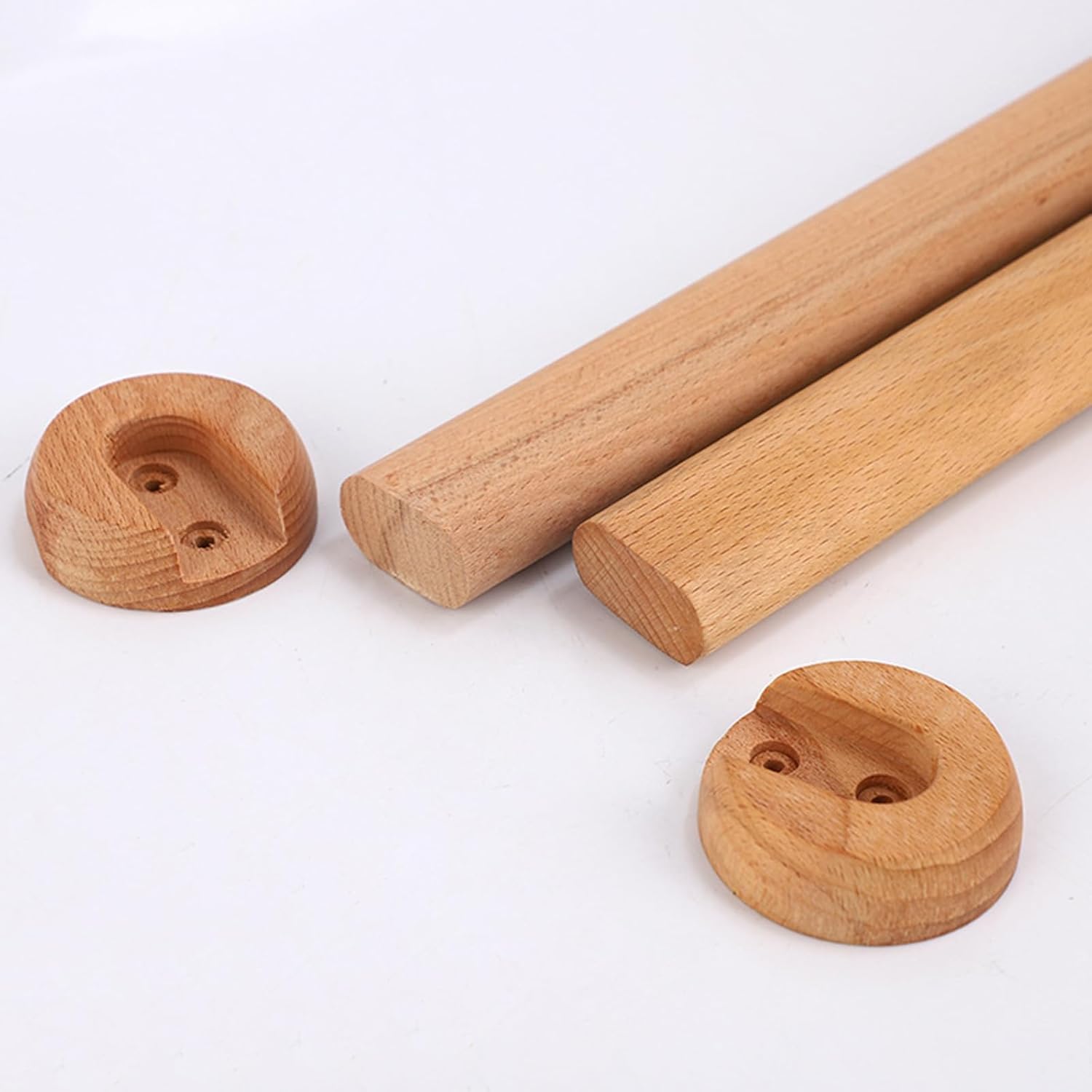 Polished Wood Wardrobe Closet Rod Set - Wooden Oval Closet Rod with End Supports for Hallway, Bathroom, Curtain - Space Saving Hanging Pole