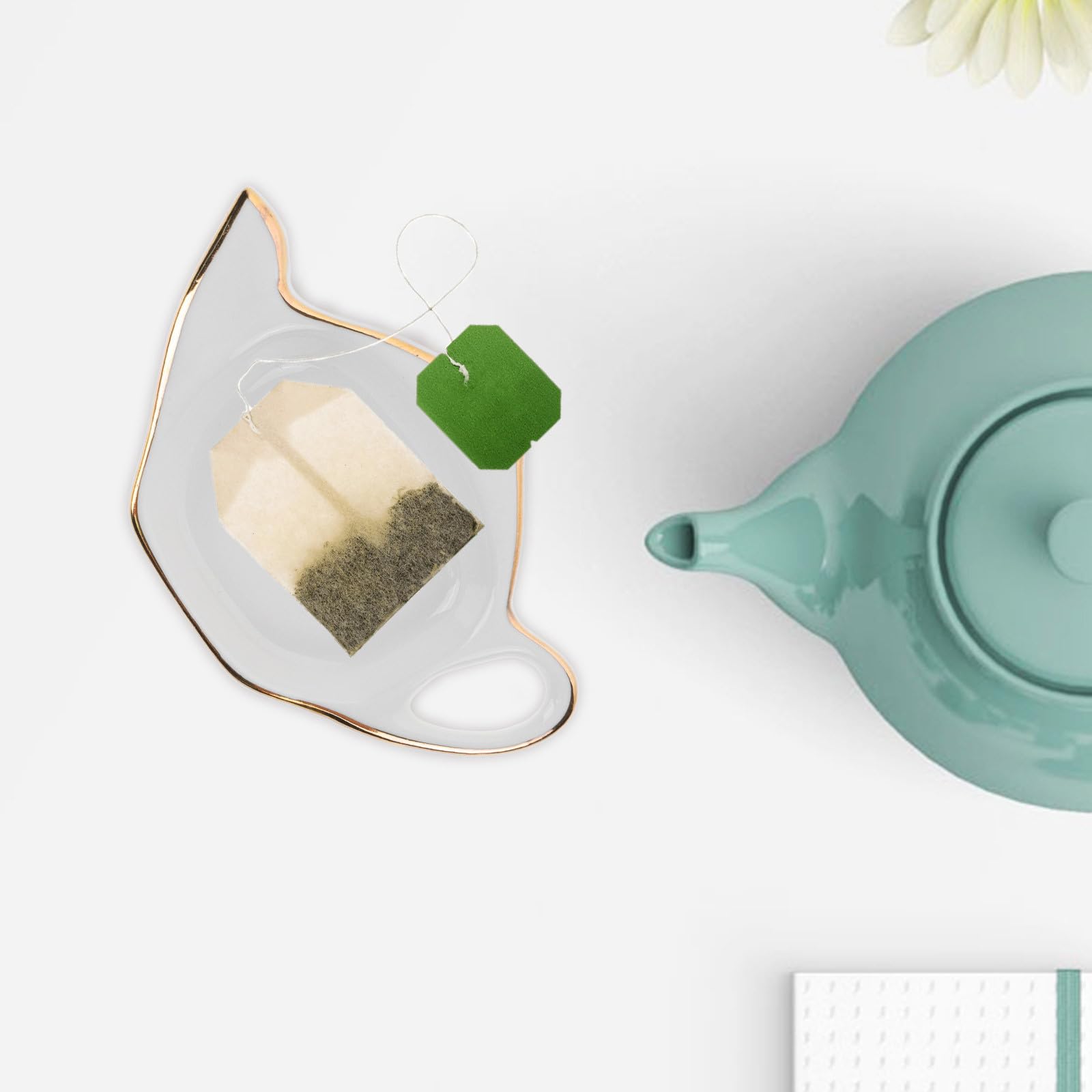 SHINEOFI Posavasos Antideslizantes para Bolsitas de Té de Cerámica Juego de 8 Diseño Adorable en Forma de Tetera y Compactos para Mesa de Cocina y Fiestas Vespertinas