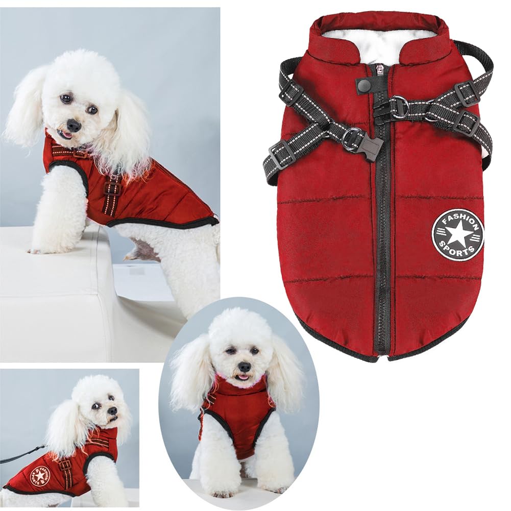 Abrigo para Perros Invierno - Invierno Abrigos Windproof Ropa para Mascotas Chaqueta para Perros con Forro Polar,Rojo,L