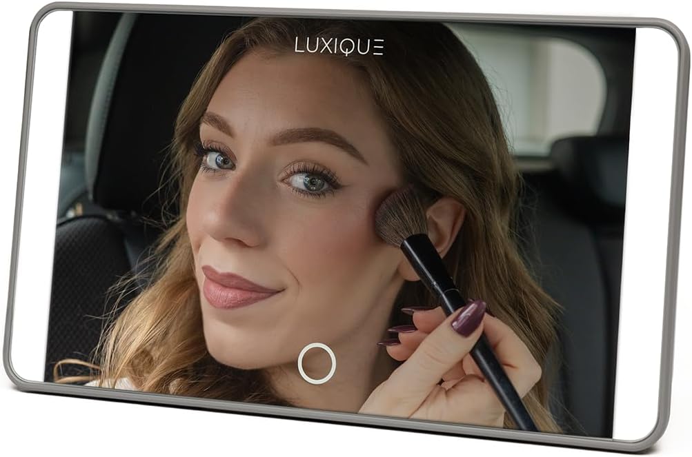 Rechargeable LED Sun Visor Mirror – 3 Dimmable Light Modes, Portable Makeup and Vanity Mirror, Weather-Resistant, Detachable Stand, Universal Fit, Perfect for Beauty, Grooming, Travel (Gray)