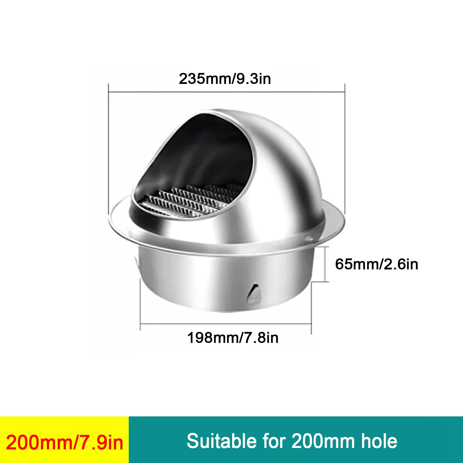 acciaio inox 304 aria sfiato coperture,rotondo Wall sfiato Outlet copertura,tubo pioggia copertura Protettore cappello External Wall scarico Comignolo,Range Hood Outlet Windshied sfiato cappello ()