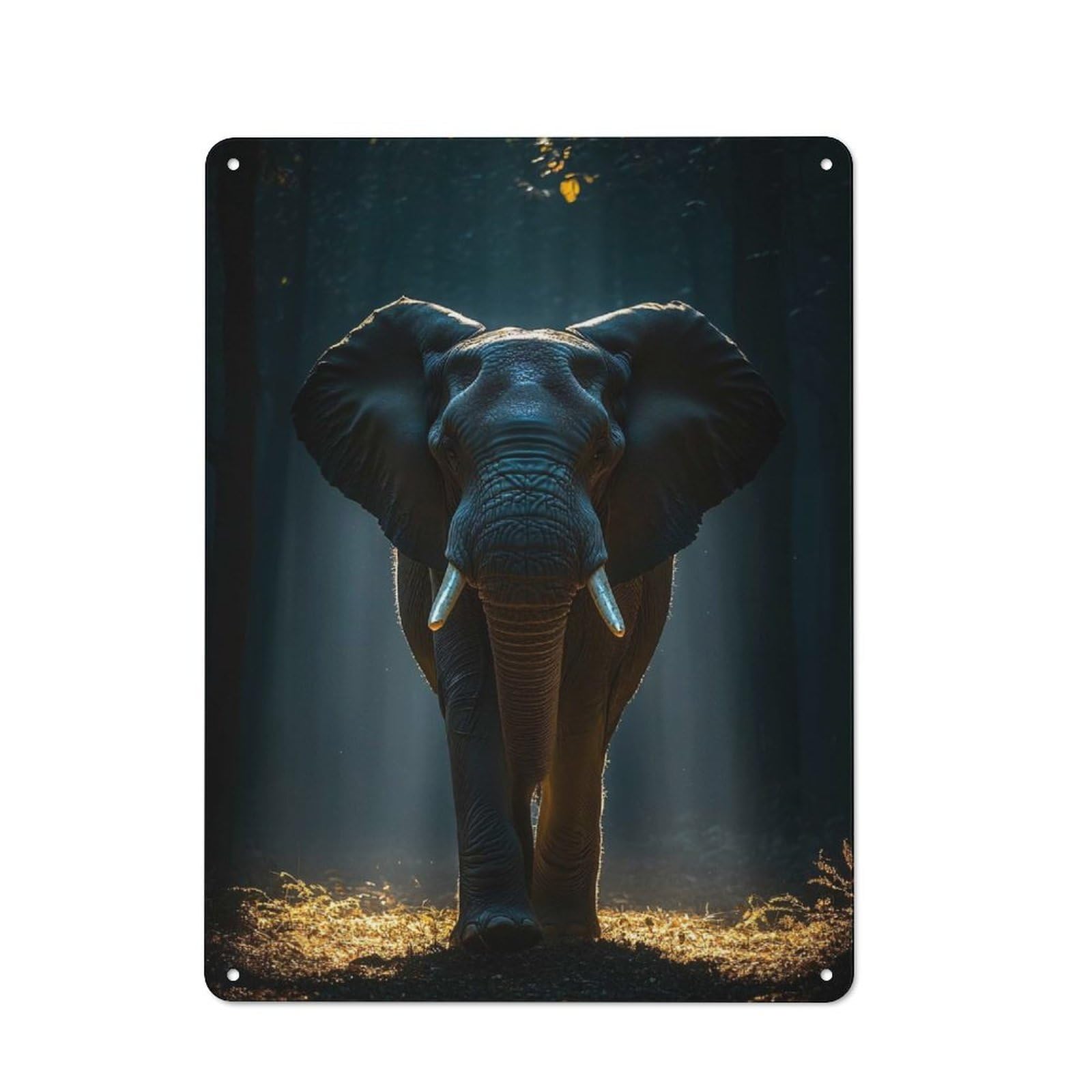 Junmoney Style-20 40X30cm Rustic Metal Wall Sign With Majestic Elephant In Forest Light For Living Room Wall, Metal Sign Decor For Living Rooms And Feature Walls