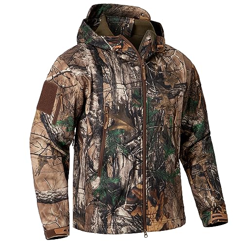 CARWORNIC Men's Camo Quiet Hunting Jacket Waterproof Softshell Fleece Lined Camouflage Silent...