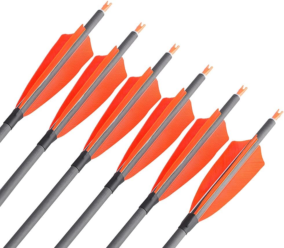 ZSHJGJR Archery 35" Carbon Arrow Hunting Arrows with 3 Pieces of 4-Inch Orange Feathers Targeting Practice Arrows Spine 400 for Recurve Bow Longbow Traditional Bow