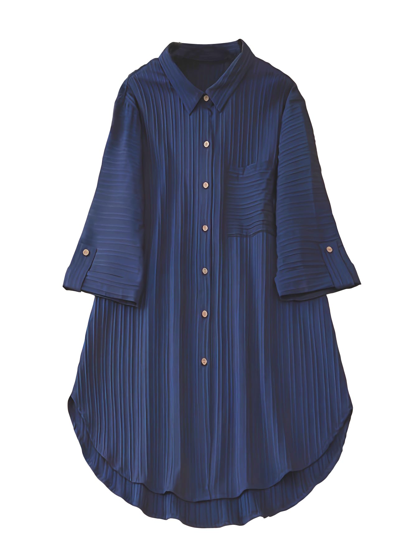 Shasmi Women's Navy Blue Solid Color Woven Long Sleeve Shirt Dress With Button Cuff, Business Casual (Dress 160 N Blue-M)
