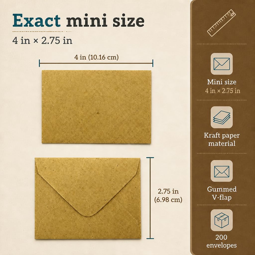 Iconikal Kraft Mini Special Occasion Envelopes, 4 x 2.75 inches, 200-Count image 2