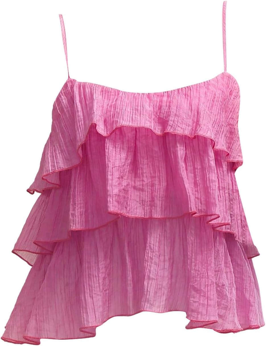 GORGLITTER Women's Layered Ruffle Cami Tops Sleeveless Spaghetti Strap Babydoll Going Out Top Trendy 2025