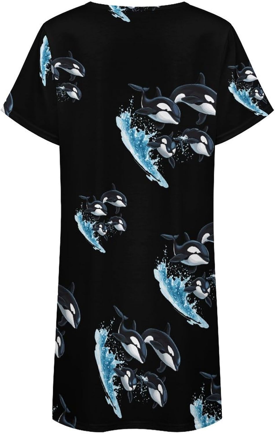 Killer Whale Orca Whale Family Womens Nightgown Short Sleeve Sleepshirts Loungewear