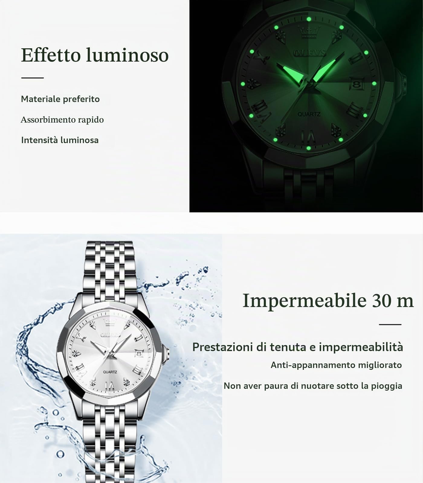 OLEVS Orologio Donna Moda Diamante Numeri Romani Donne Quarzo Analogico Acciaio Inossidabile Impermeabile Data Luminosa Orologio Donna Regalo
