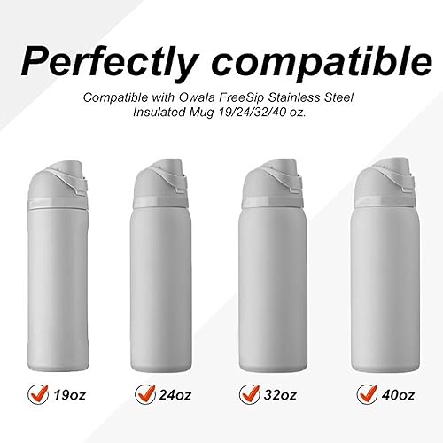 Miniatura 3 de 4 popotes de repuesto para botella de agua Owala de 24 onzas, 32 onzas con 4 popotes, 1 cepillo de limpieza para popote y 2 piezas de tapa superior