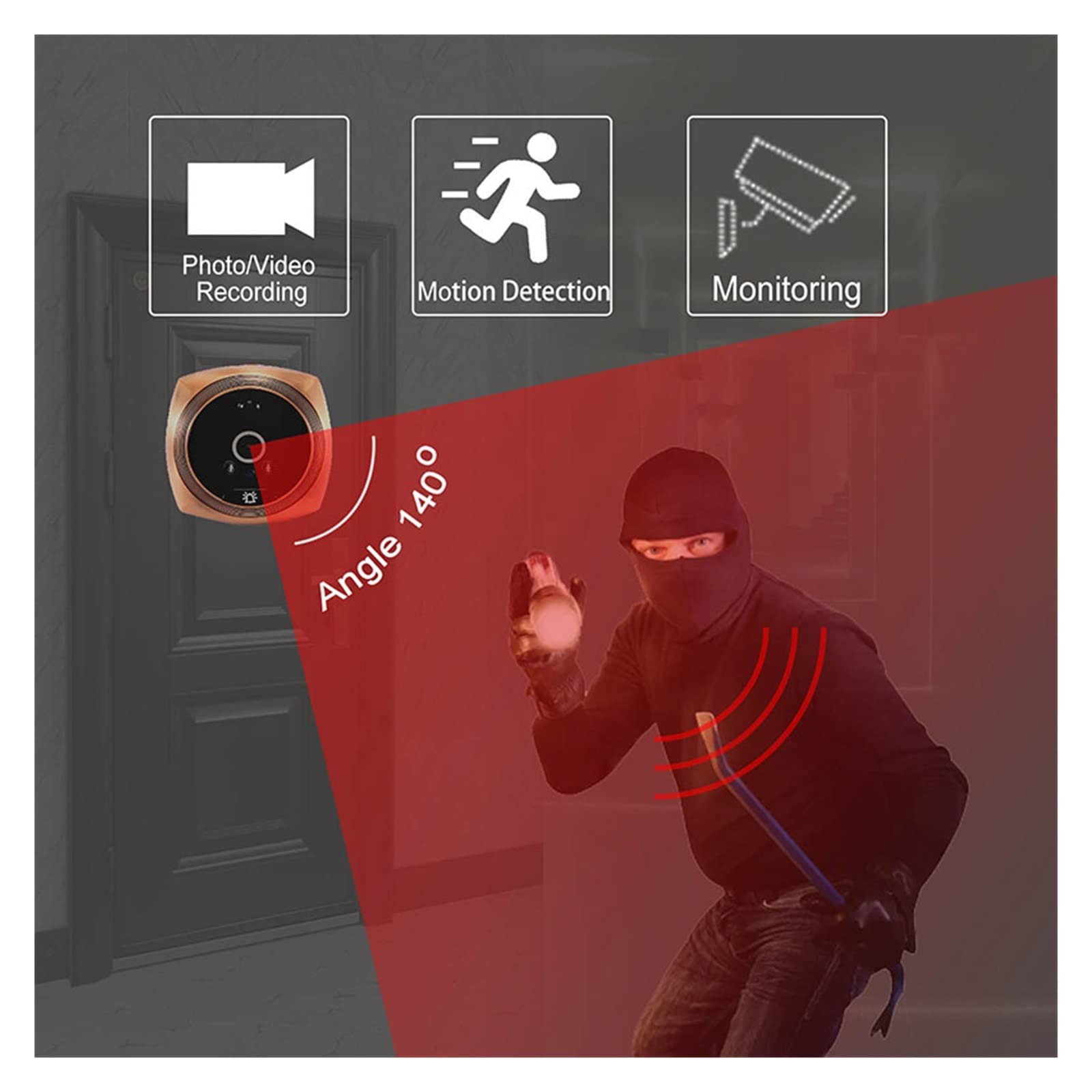 Telecamera per campanello wireless Spioncino video Telecamera spioncino Rilevazione movimento Monitor Campanello digitale Campanello Video-occhio Sicurezza Registrazione vocale per Case, Appartamenti,