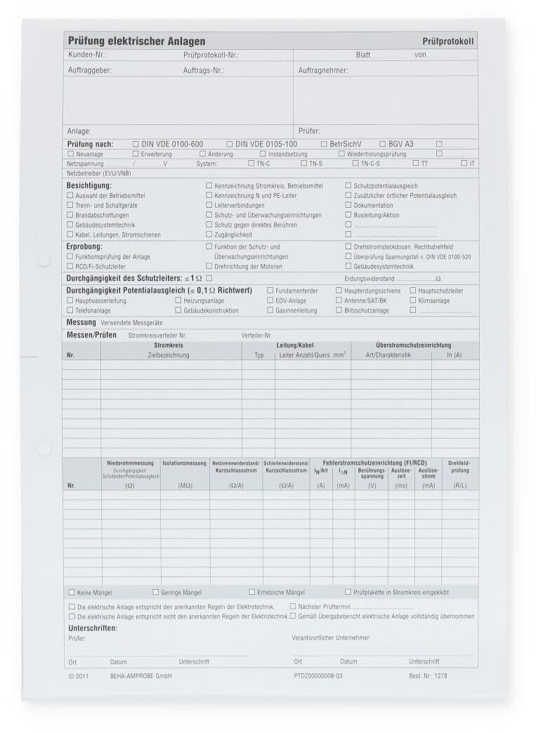Beha Amprobe 2146070 1278D - Protocolo de prueba (1 unidad)