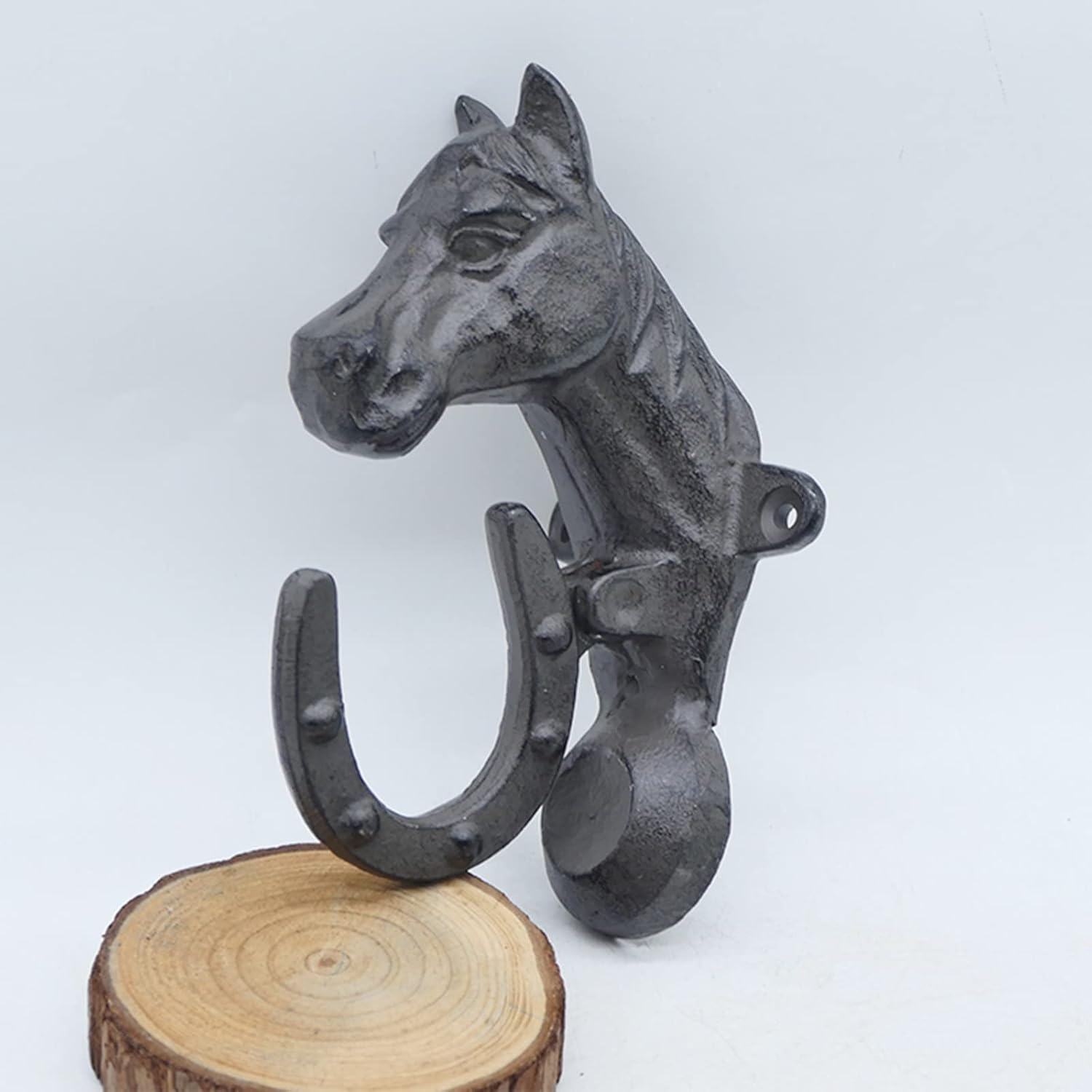 Door Knocker Front Door Iron Farmhouse Front Door Gate Handle, Antique Wall Art Decorative Retro Cube Horse Door Knocker with Hooks& Mounting Screws, Antique Door Accessories, 6 inch Tall