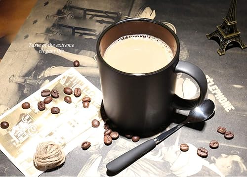 Miniatura 7 de Smilatte - Taza de café de porcelana negra mate de 11 onzas, taza clásica de cerámica con Hanlde para té de capuchino con leche, negro mate