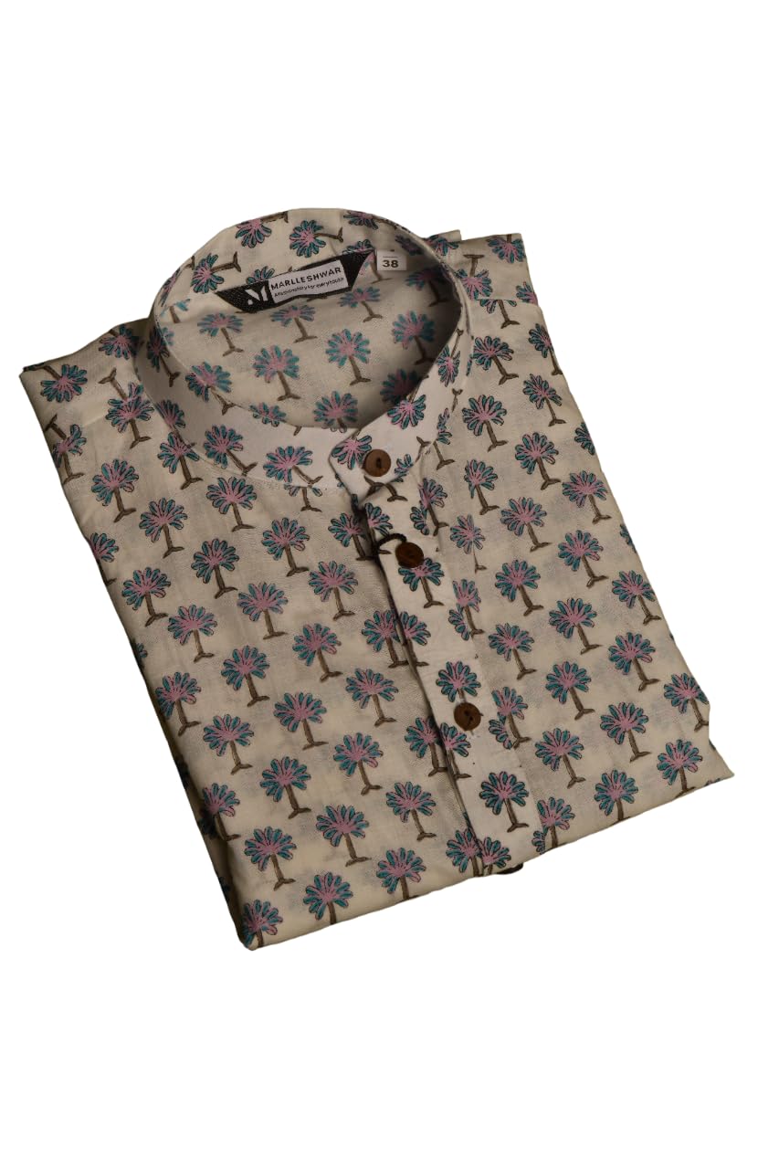 Men's Blue Cotton Handblock Printed Kurta | Ethnic Long Kurta with Mandarin Collar | Full Sleeve Traditional Kurta for Festive Comfortable Stylish Indian Wear for Men-picture-12