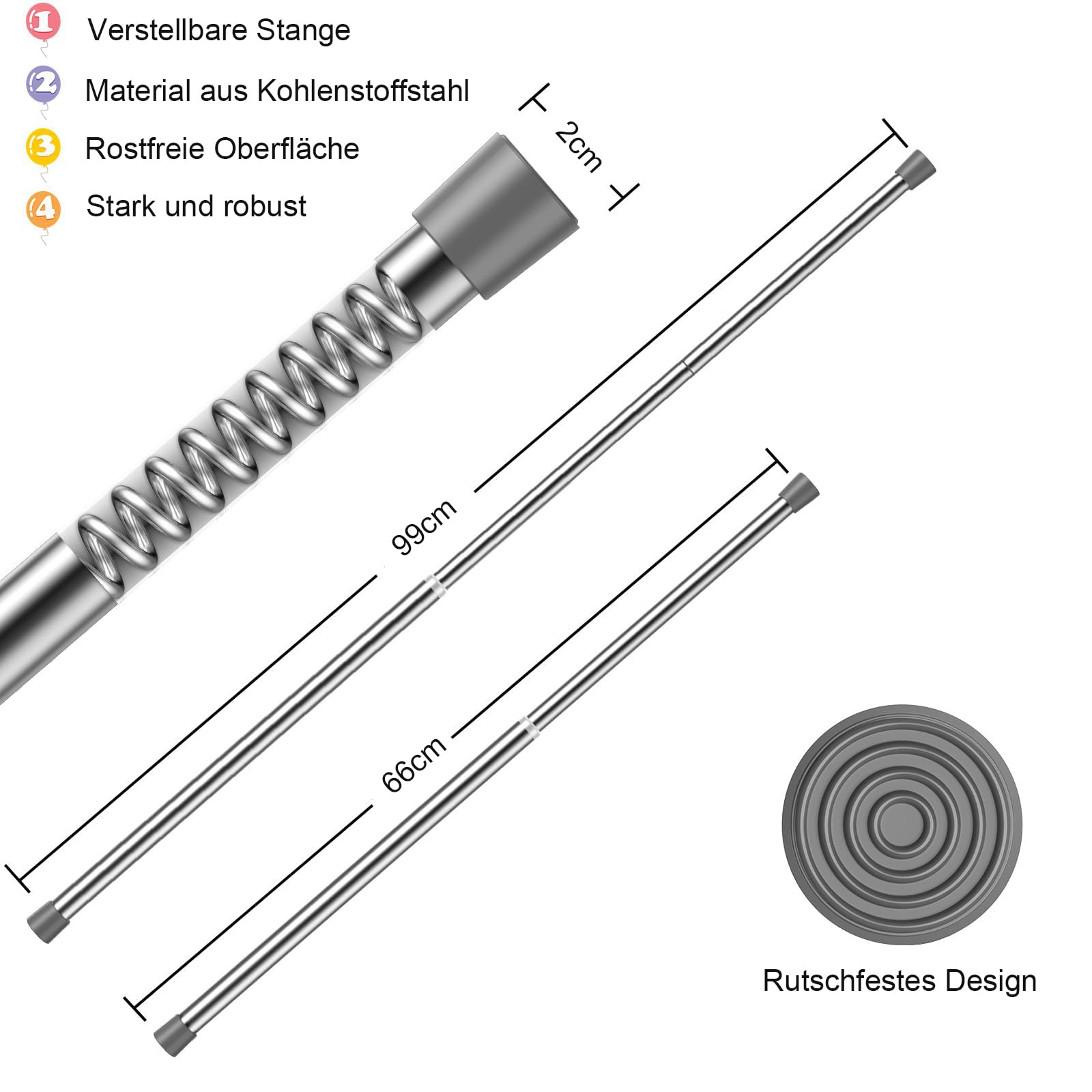 AIZESI Lot de 2 tringles à rideaux réglables de 66 à 99 cm, sans perçage, extensible à ressort, convient pour portes et fenêtres, de 71,1 à 91,4 cm