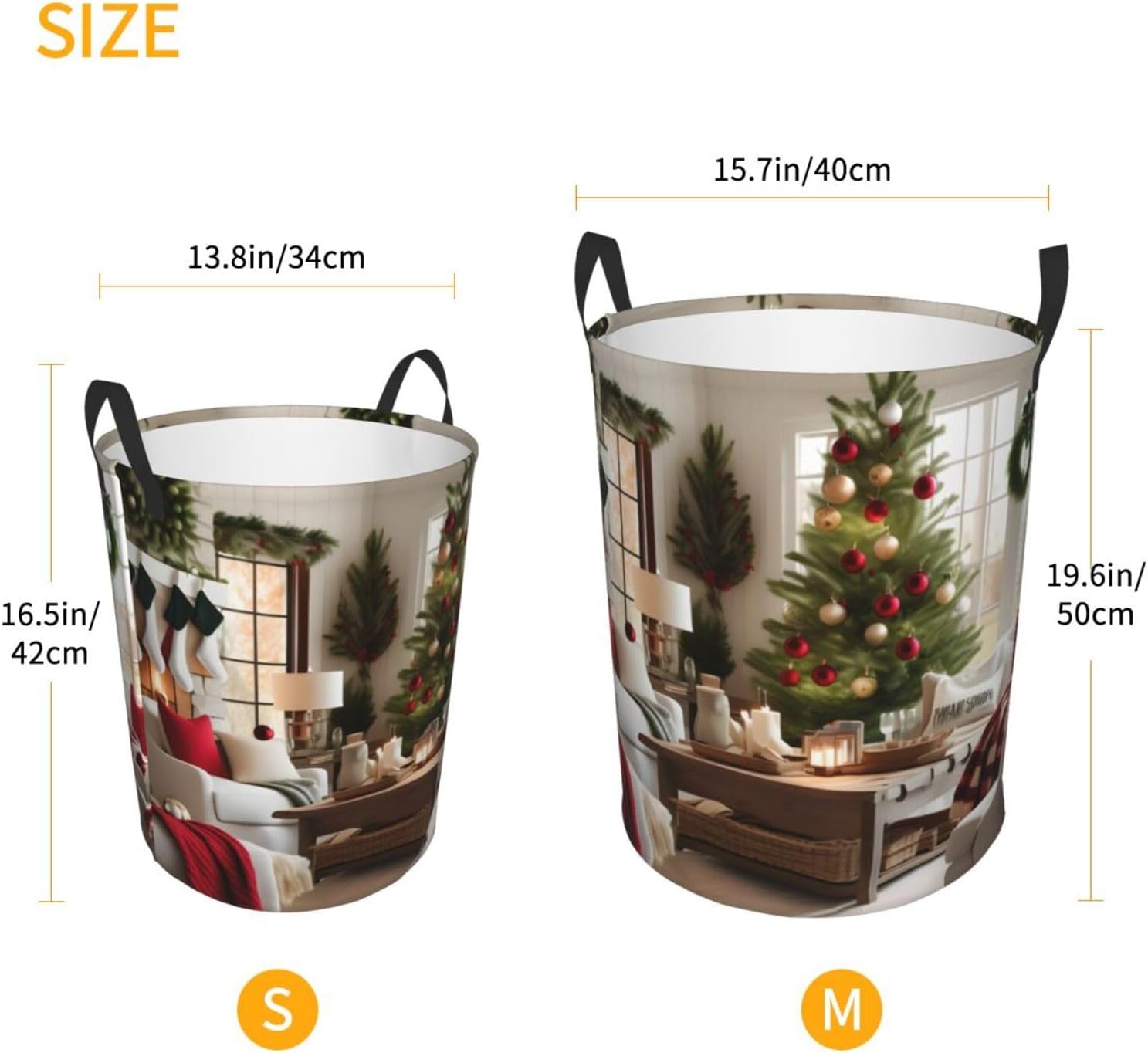 Farmhouse Christmas Round Waterproof Oxford Fabric Large Clothes Basket Laundry Hamper With Handles,Toy Storage