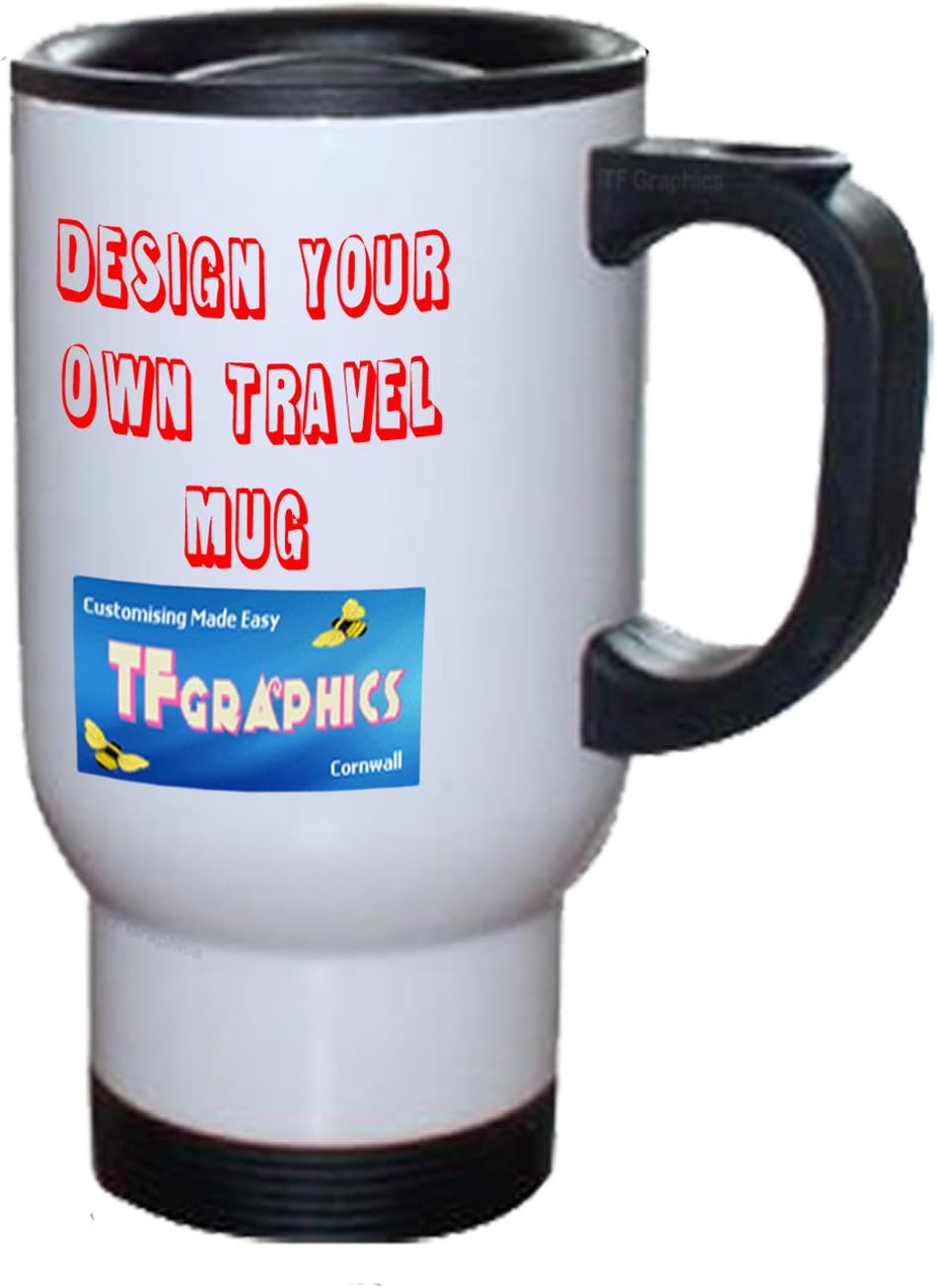 Custom Aluminium Travel Mug - Custom Printed with Your Personalised Design (White)
