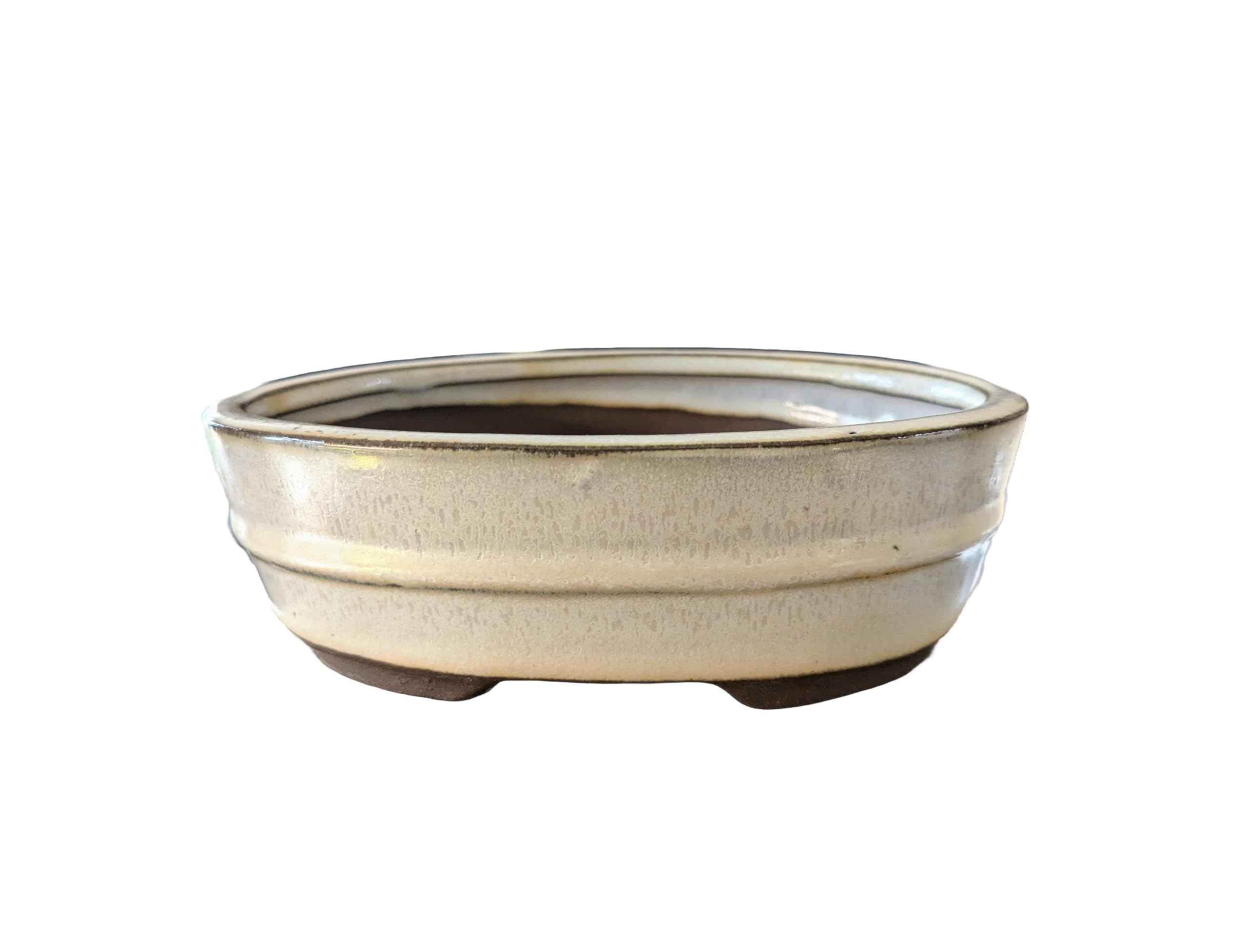 Glazed Ceramic Bonsai Pots without trays (Cream, 16cm)