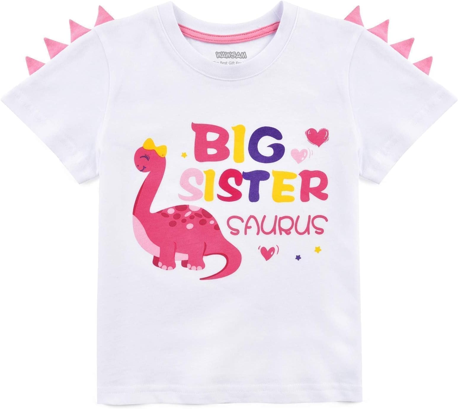 Girl's Dinosaur Big Sister Announcement T-Shirt, White, Short Sleeve, Crew Neck, Casual, Kid Size