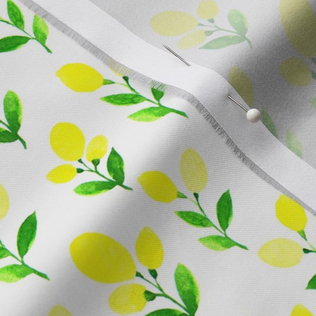 Spoonflower Fabric - Lemon Yellow Citrus Watercolor Fruit Lemons Plant Nature Garden Printed on Organic Cotton Sateen Fabric by The Yard - Sewing Quilting Apparel Home Decor