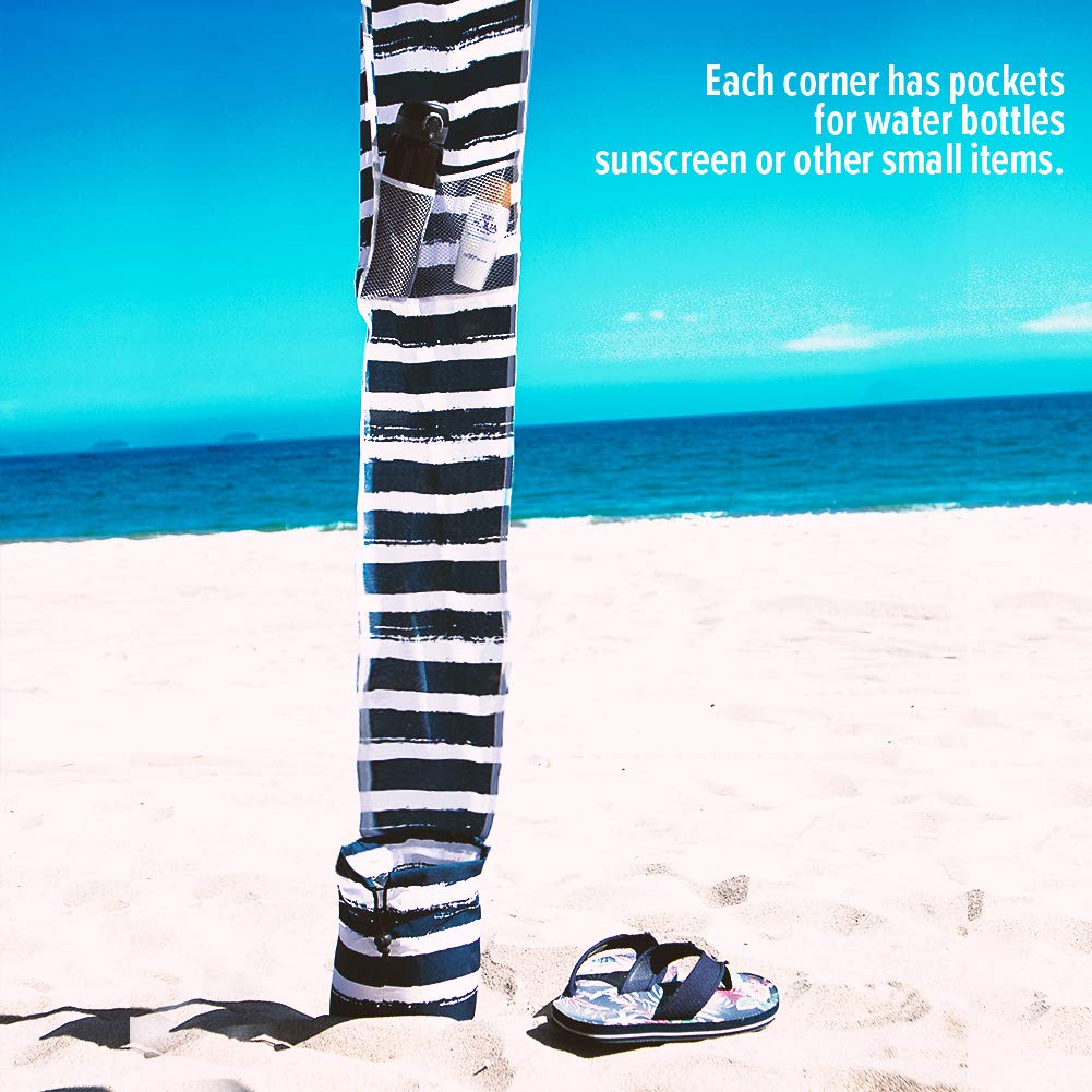 Qipi Beach Cabana - Easy to Set Up Canopy, Waterproof, Portable 6' x 6' Beach Shelter, Included Side Wall, Shade with UPF 50+ UV Protection, Ultimate Sun Umbrella - for Kids, Family - Sailor Stripes