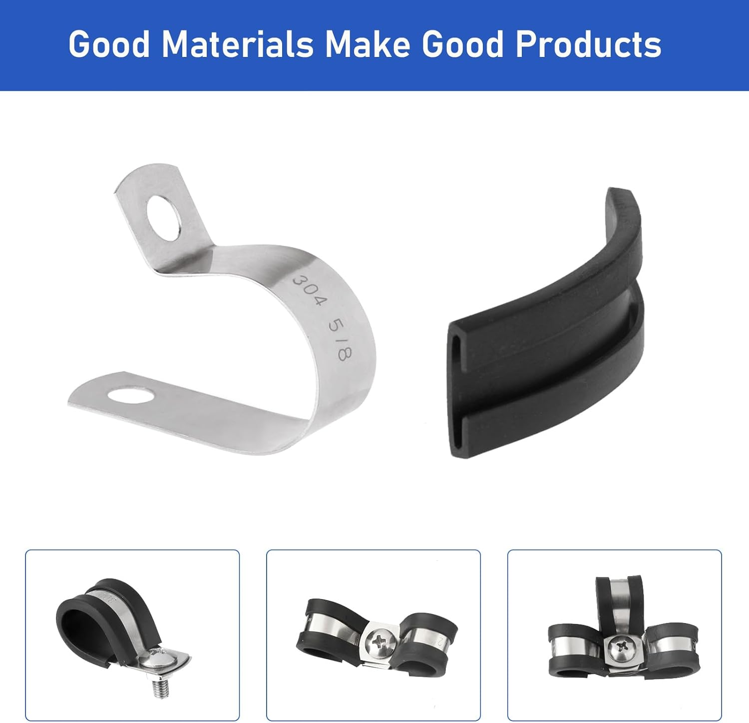 60pcs 1 Inch Stainless Steel Cable Clamps with Screws,Rubber Coated Cushioned Insulated P Clamp,Automotive Wire Clamp