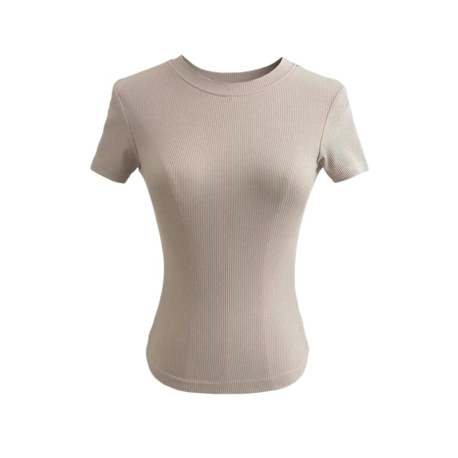 T-Shirt a Maniche Corte Attillata con Scollo Tondo Europeo e Americano da Donna, Top Corto Esterno Elasticizzato Versatile di Base