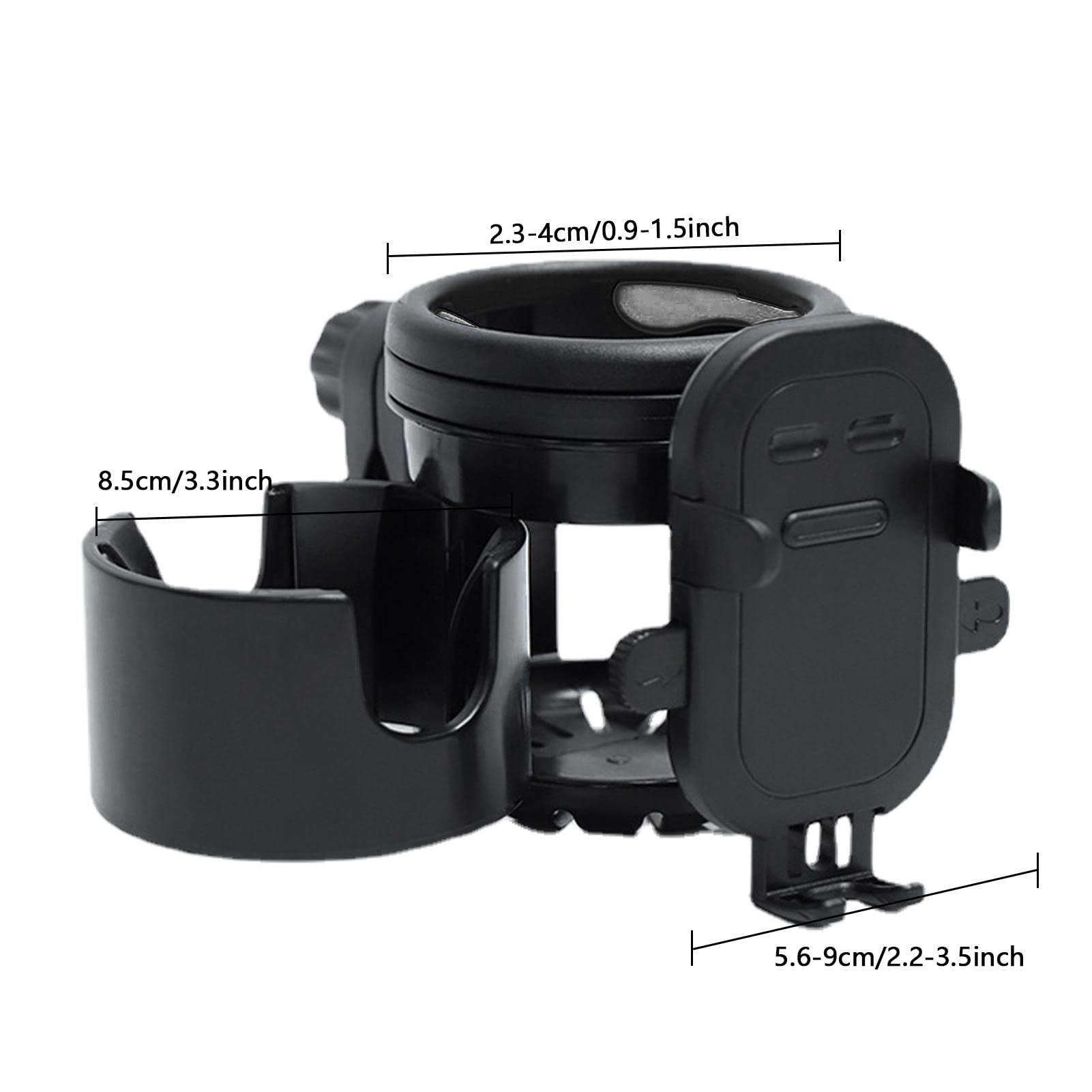 5 Pcs Porte-gobelet pour poussette | 3 EN 1 universel porte-gobelet porte-bouteille de téléphone - Porte-gobelet noir pour poussettes, vélos, fauteuils roulants, déambulateurs, scooters Abbto