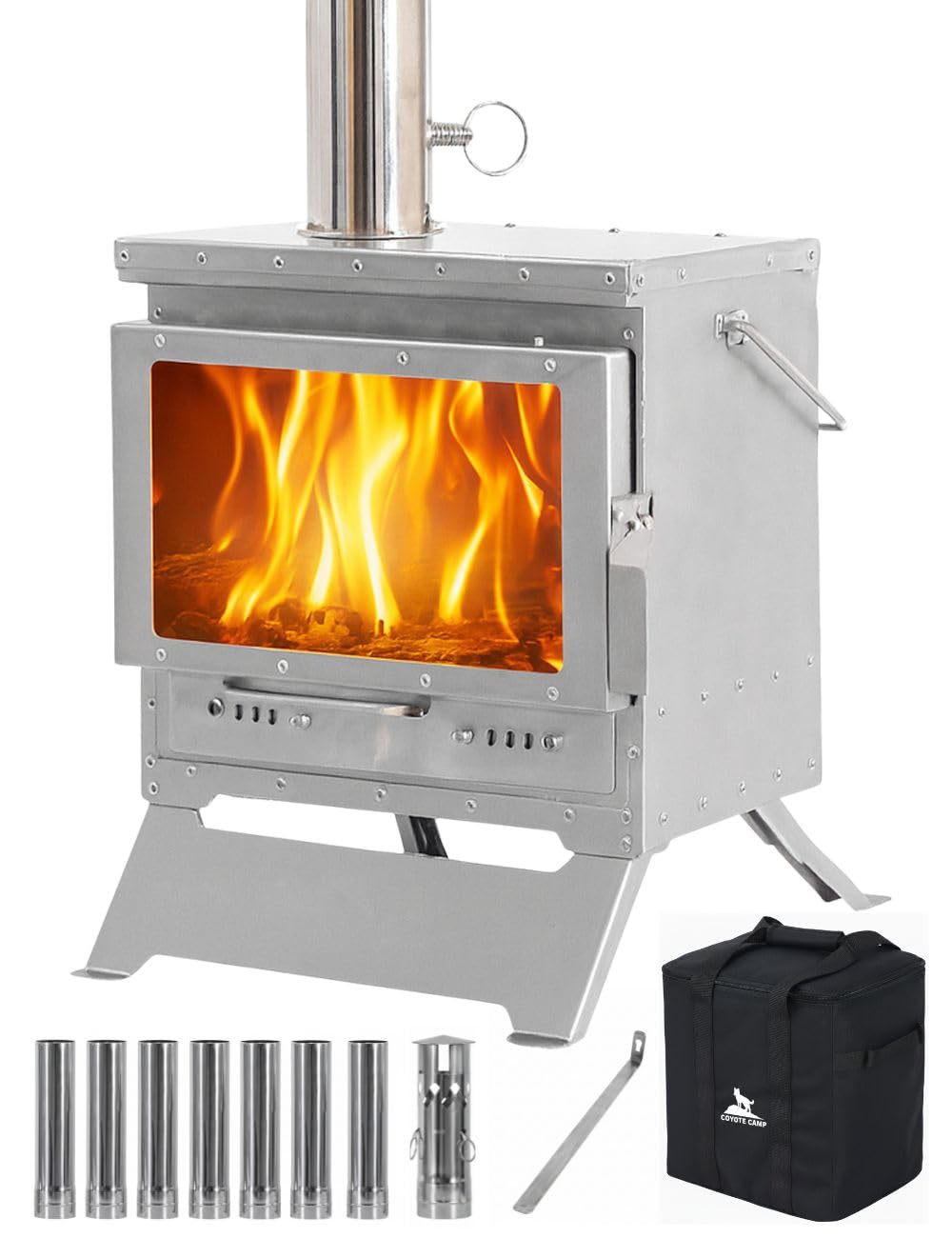 Amazon.co.jp: COYOTE CAMP 薪ストーブ 【二次燃焼】焚火 耐熱ガラス窓