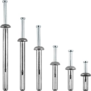 Hammer Drive Nail-in Anchors, 6 Sizes Assortment – Cement Wall Anchors for Concrete Brick Block – Zinc Plated Masonry Fasteners for Electrical Boxes, Brackets, Frames,35 PCS