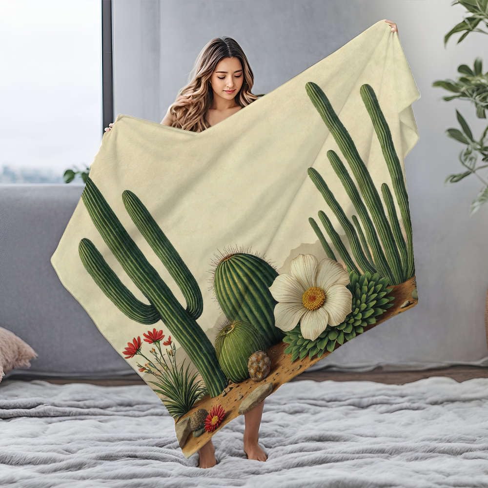 Couverture flanelle motif plantes du désert 150x200 cm personnalisable