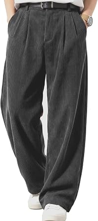 Heyfanee Mens Baggy Corduroy Pants Vintage Casual Pants with Belt Loop