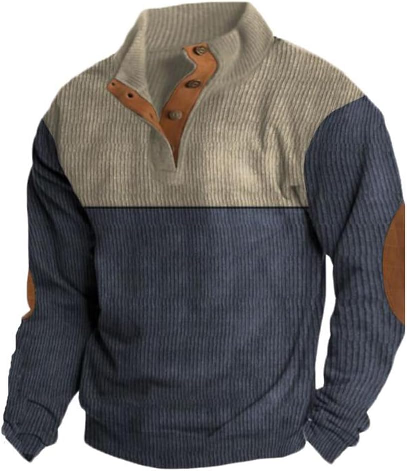 TOMITANY Men’s 1/4 Button Up Long Sleeved Pullover Sweatshirts Vintage Stand Collar Tops